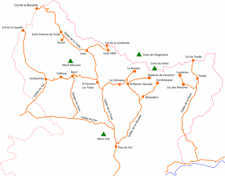 Carte minimaliste du haut pays niçois